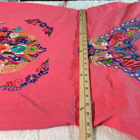Mexican Embroidered Coral Floral Caftan Shift Oaxacan Peasant Boho Dress XL NWOT - Picture 9 of 16